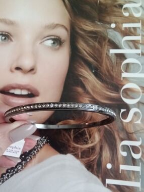 Lia Sophia Crystal Bling Hematite Bangle Bracelet S